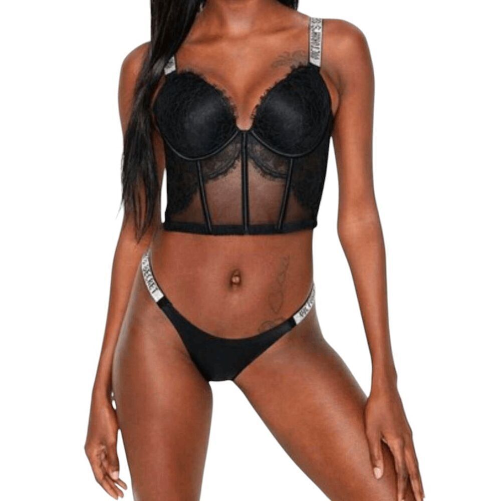 NWT VICTORIA'S SECRET Very Sexy Black Lace Panties Size Medium